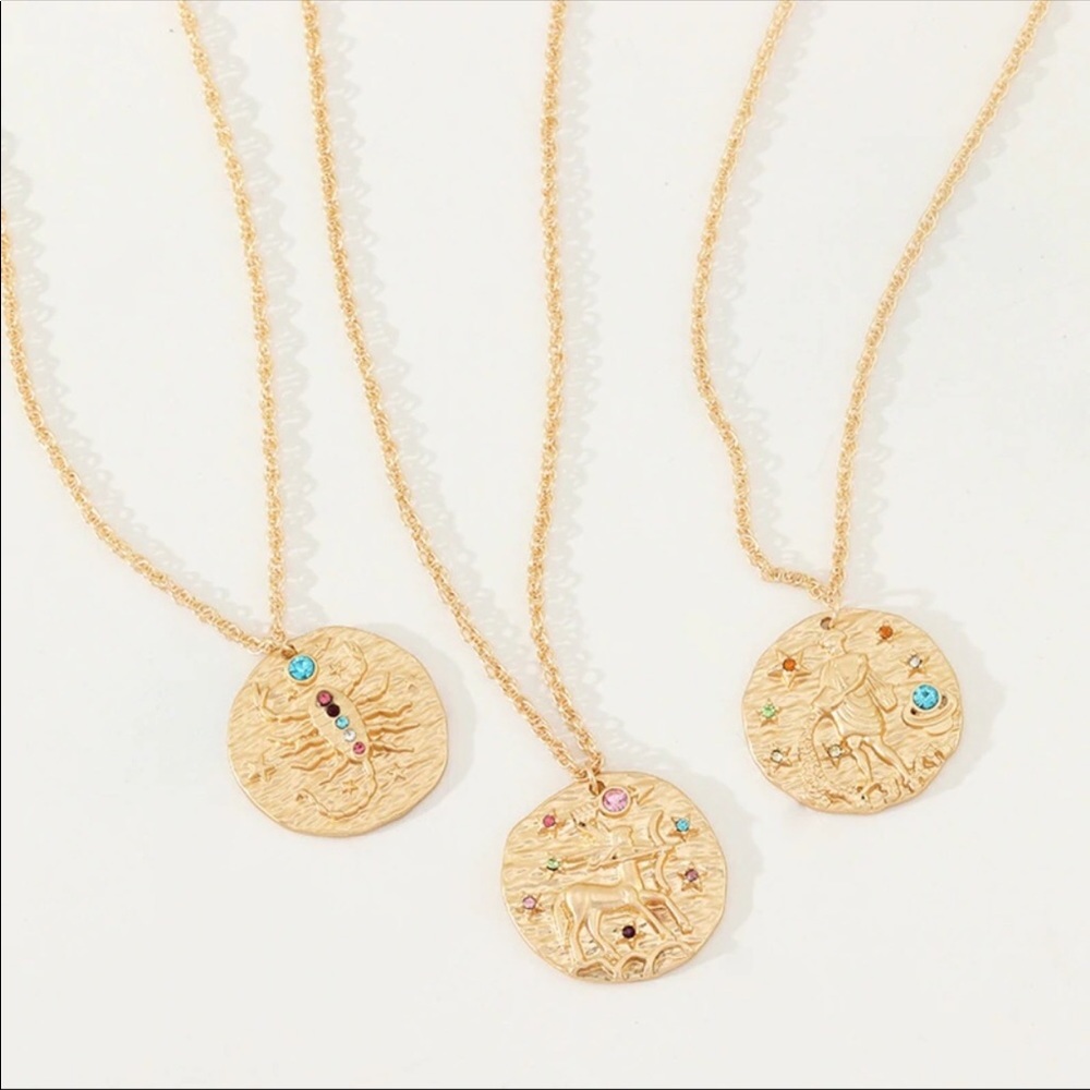 Crystal Zodiac Coin Necklace